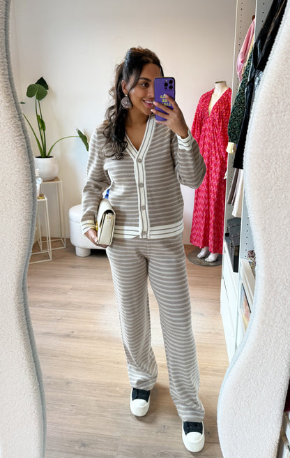 Chanelle luxe tweedelige set taupe & offwhite