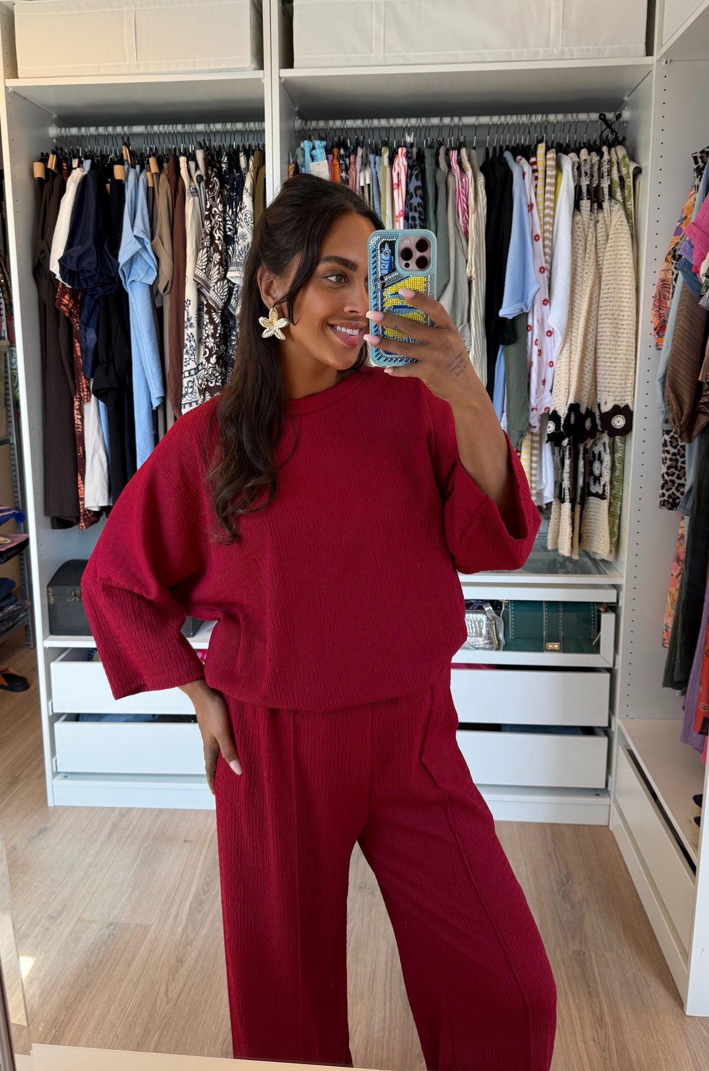 Tweedelige set met crepe print rood