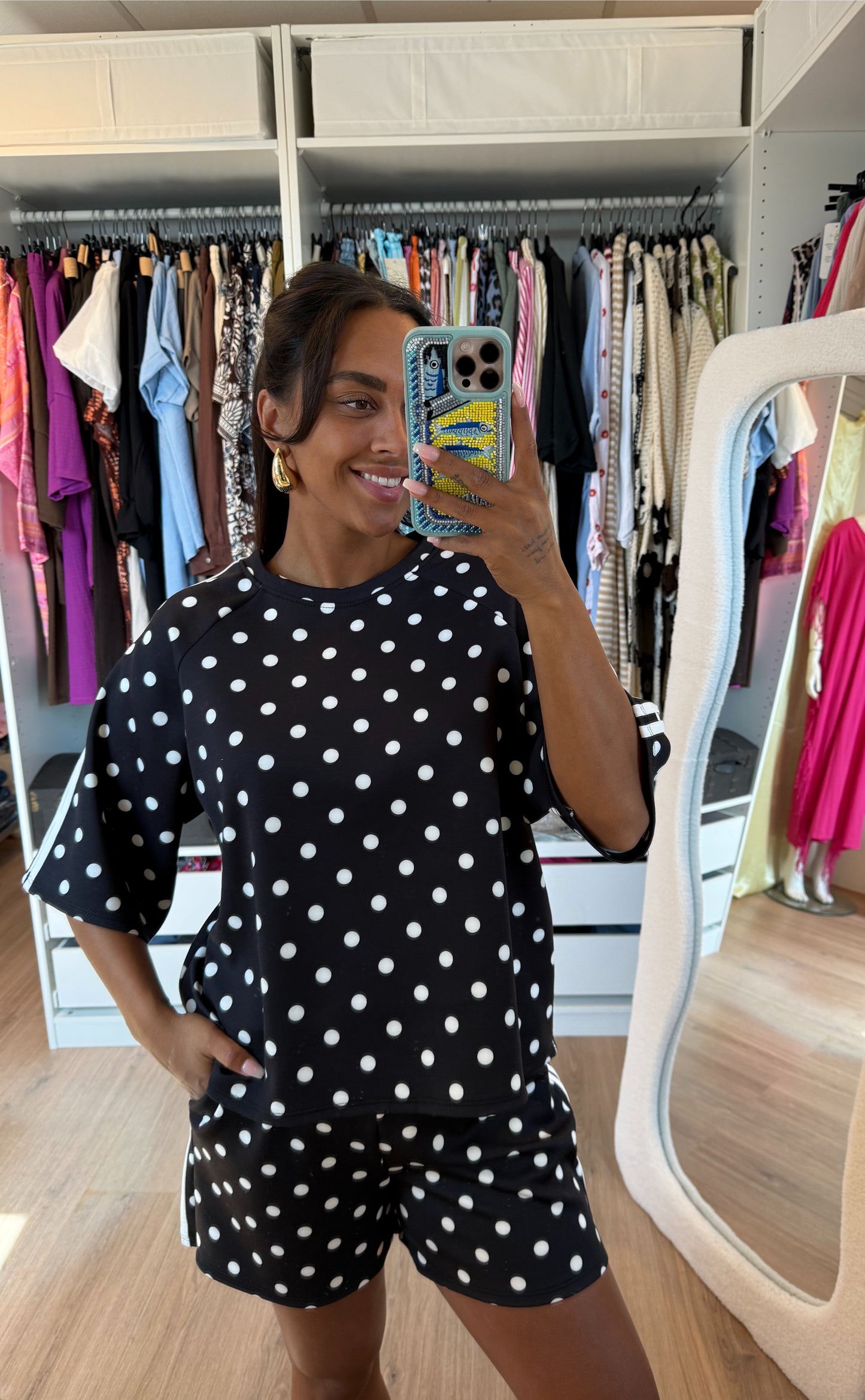 Tweedelige set met polka dot zwart