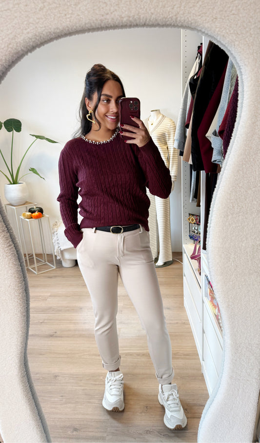 Pearl braided knit bordeaux