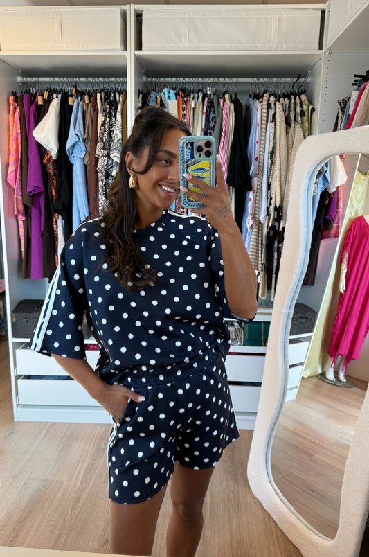 Tweedelige set met polka dot donkerblauw