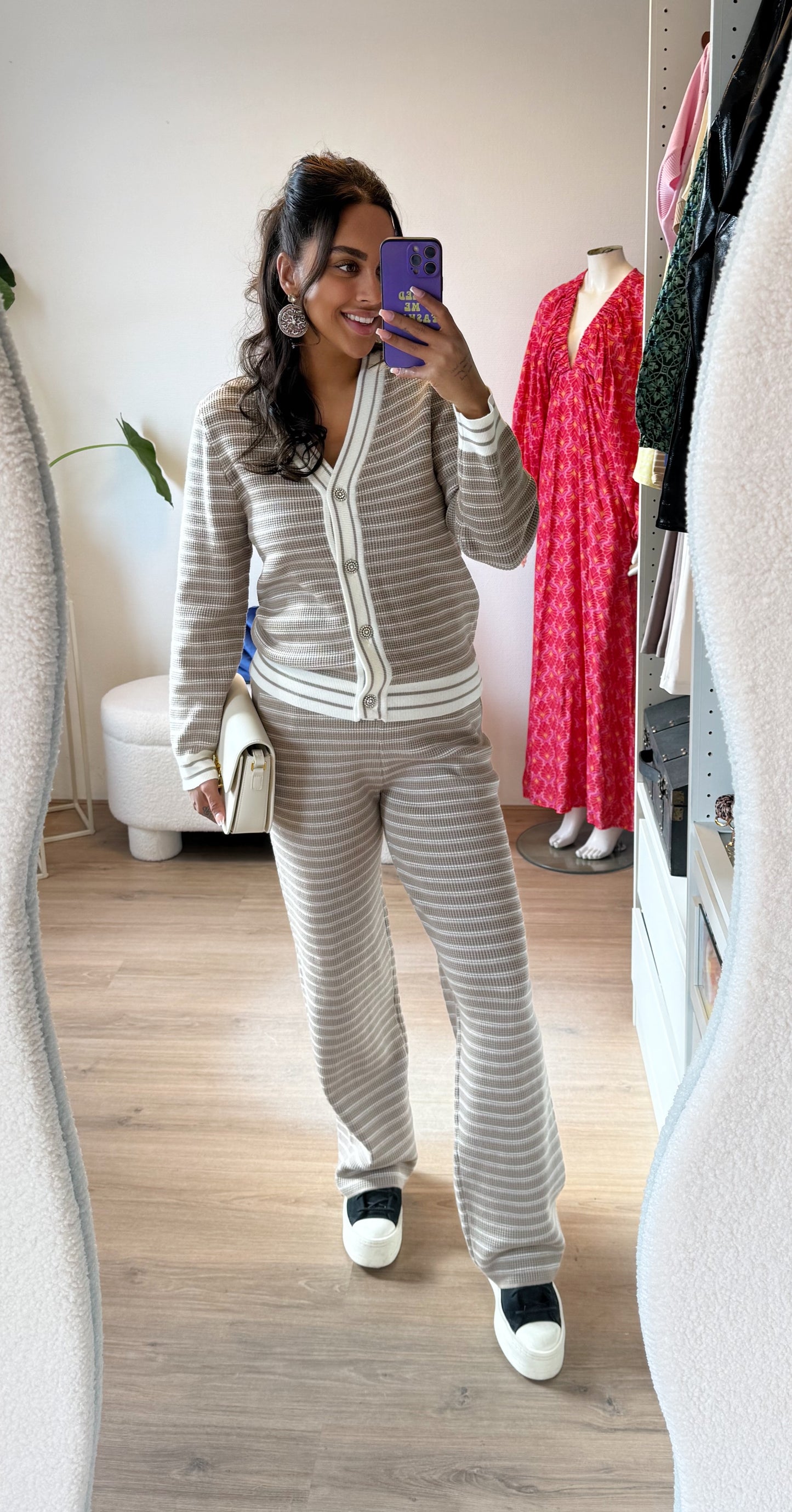 Chanelle luxe tweedelige set taupe & offwhite