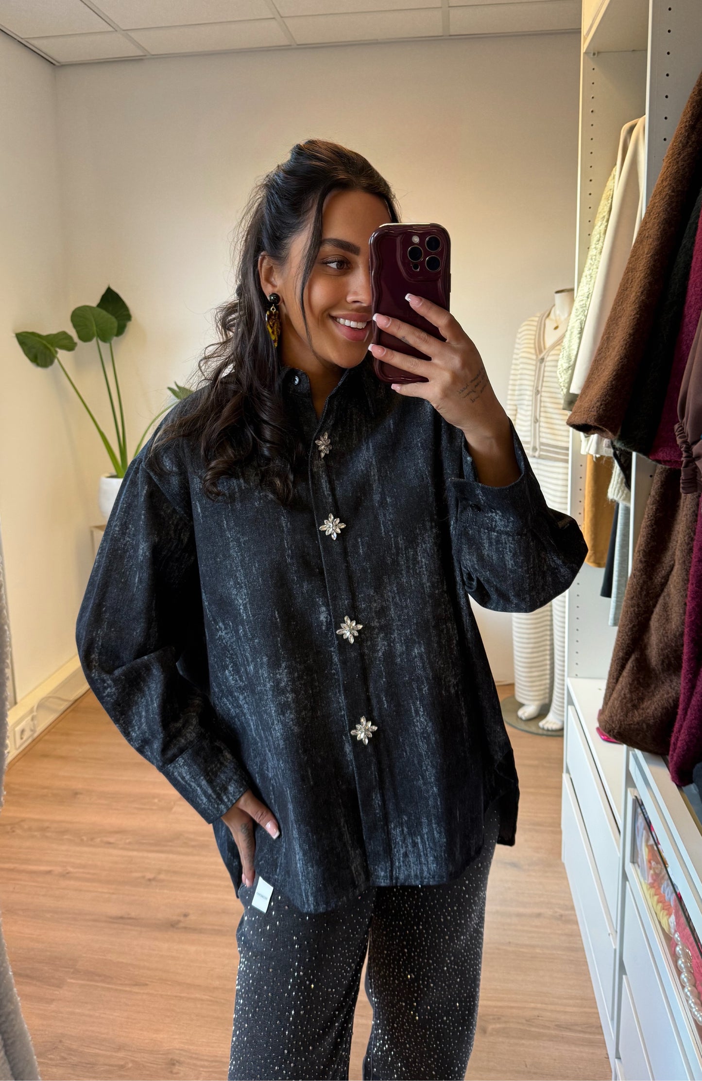 Denim sequin blouse grey