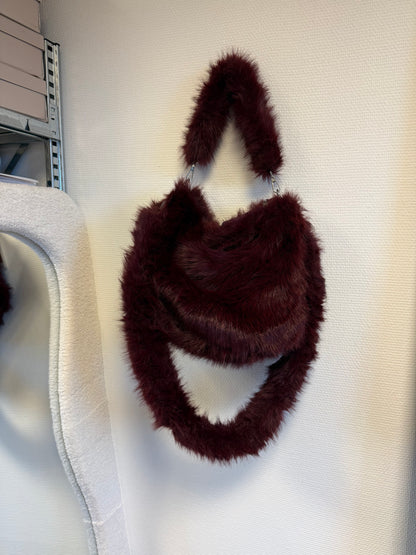 Faux fur schoudertas middelmaat bordeaux