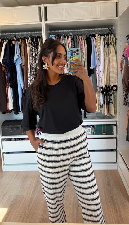Crochet broek met streepprint zwart & offwhite