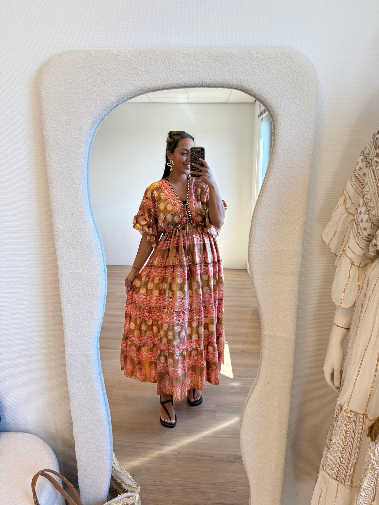 Boho maxi dress pink & brown