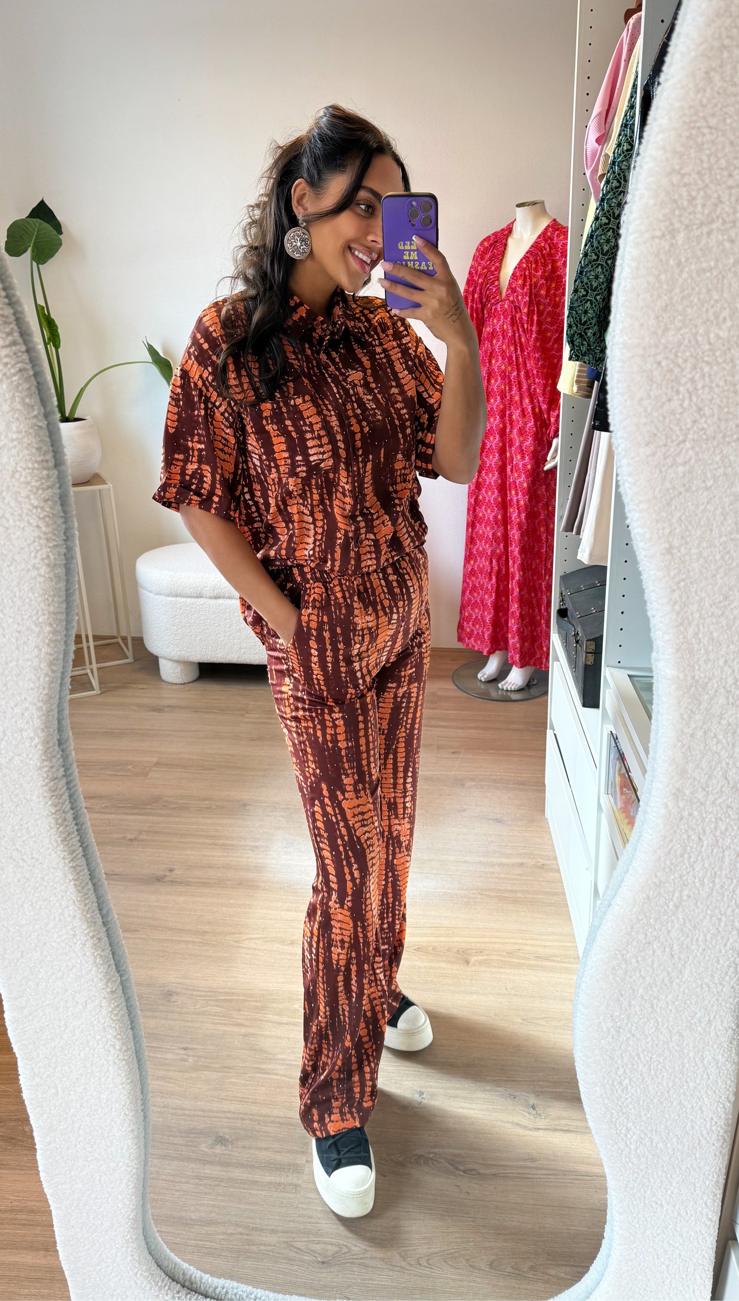 Amélie tweedelige set met print en strass