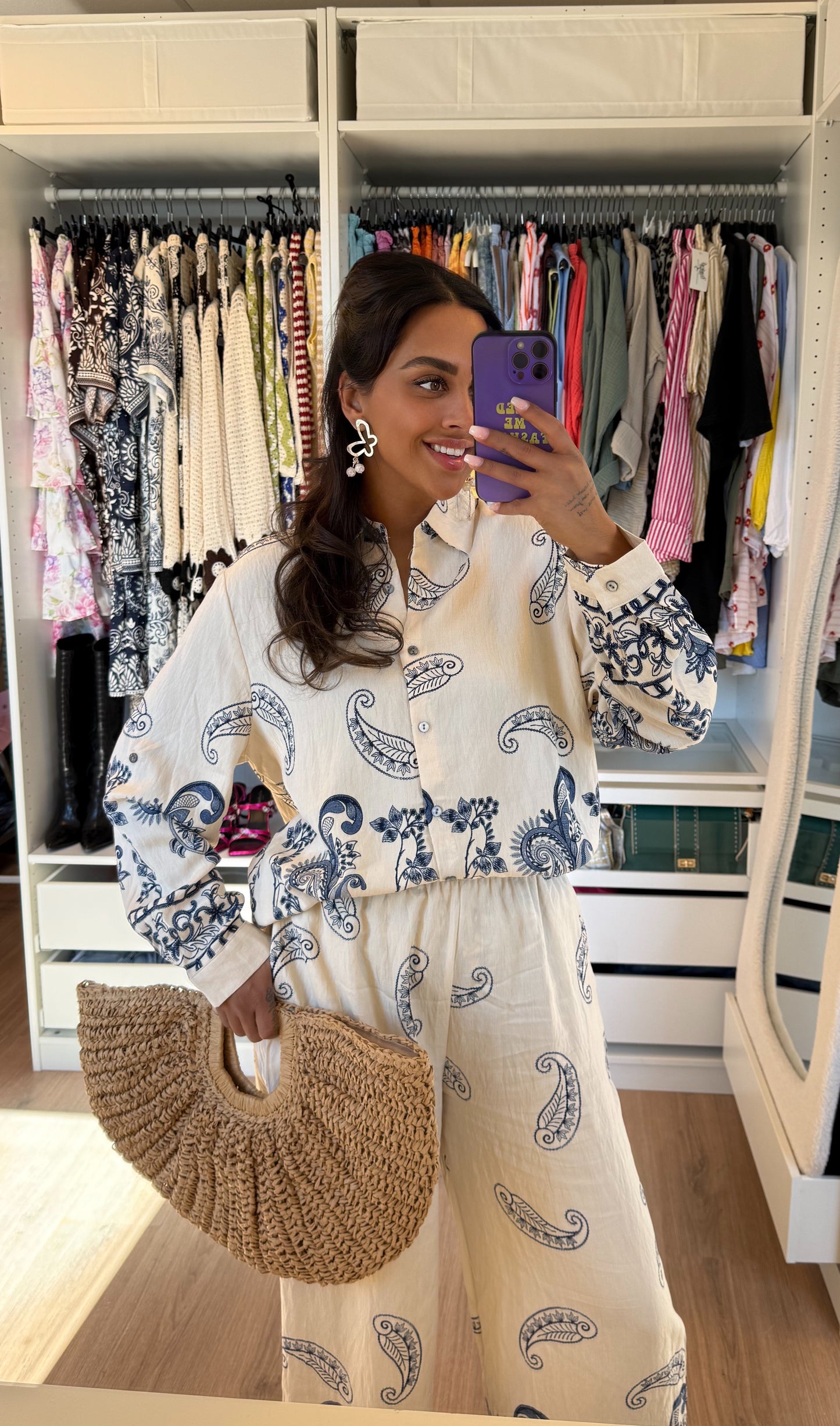 Tweedelig pak met paisley print offwhite