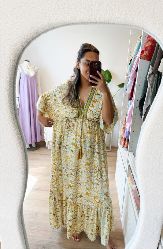 Boho maxi dress green & brown