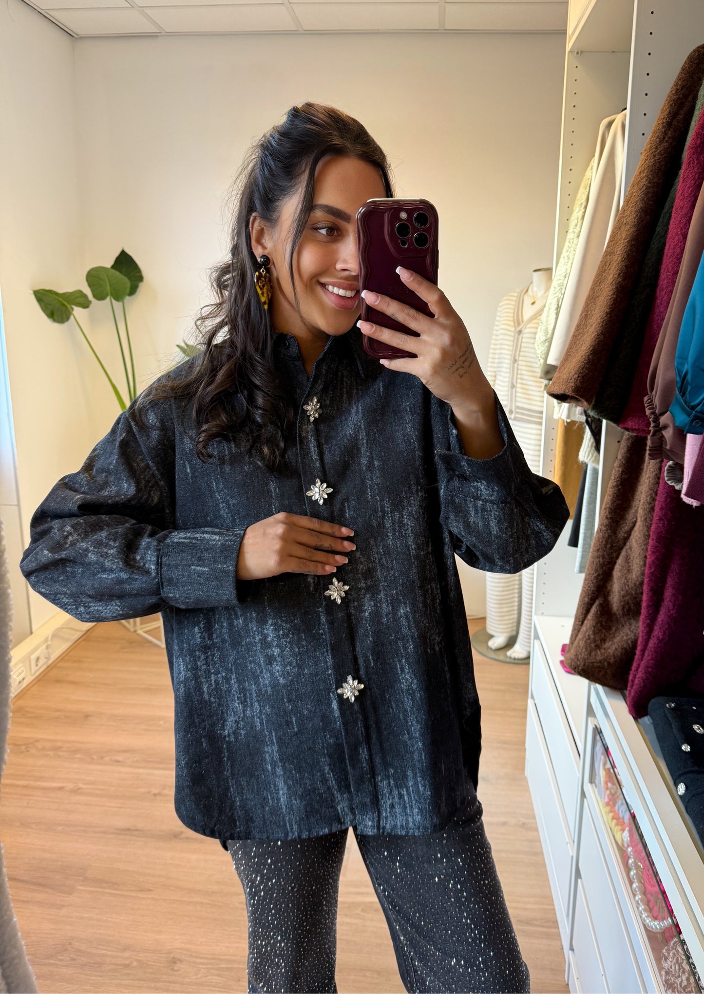 Denim sequin blouse grey
