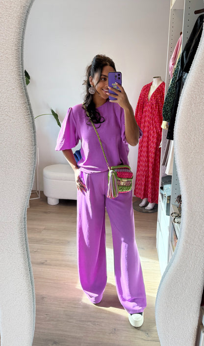 Olivia gevlochten tas lime & pink