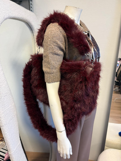 Faux fur schoudertas middelmaat bordeaux