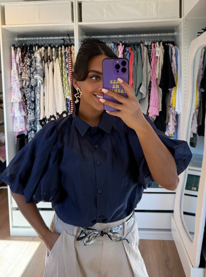 Ballon blouse see trough donkerblauw