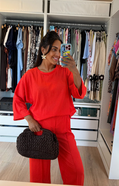 Tweedelige set met crepe print oranje