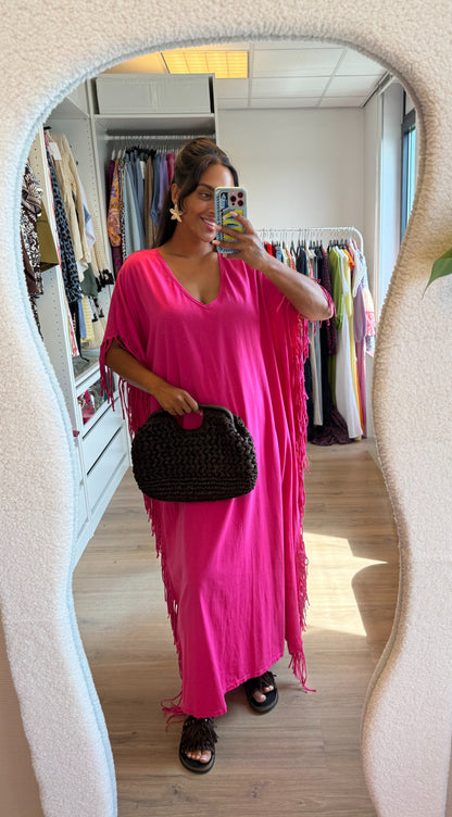 Maxi fringe jurk roze