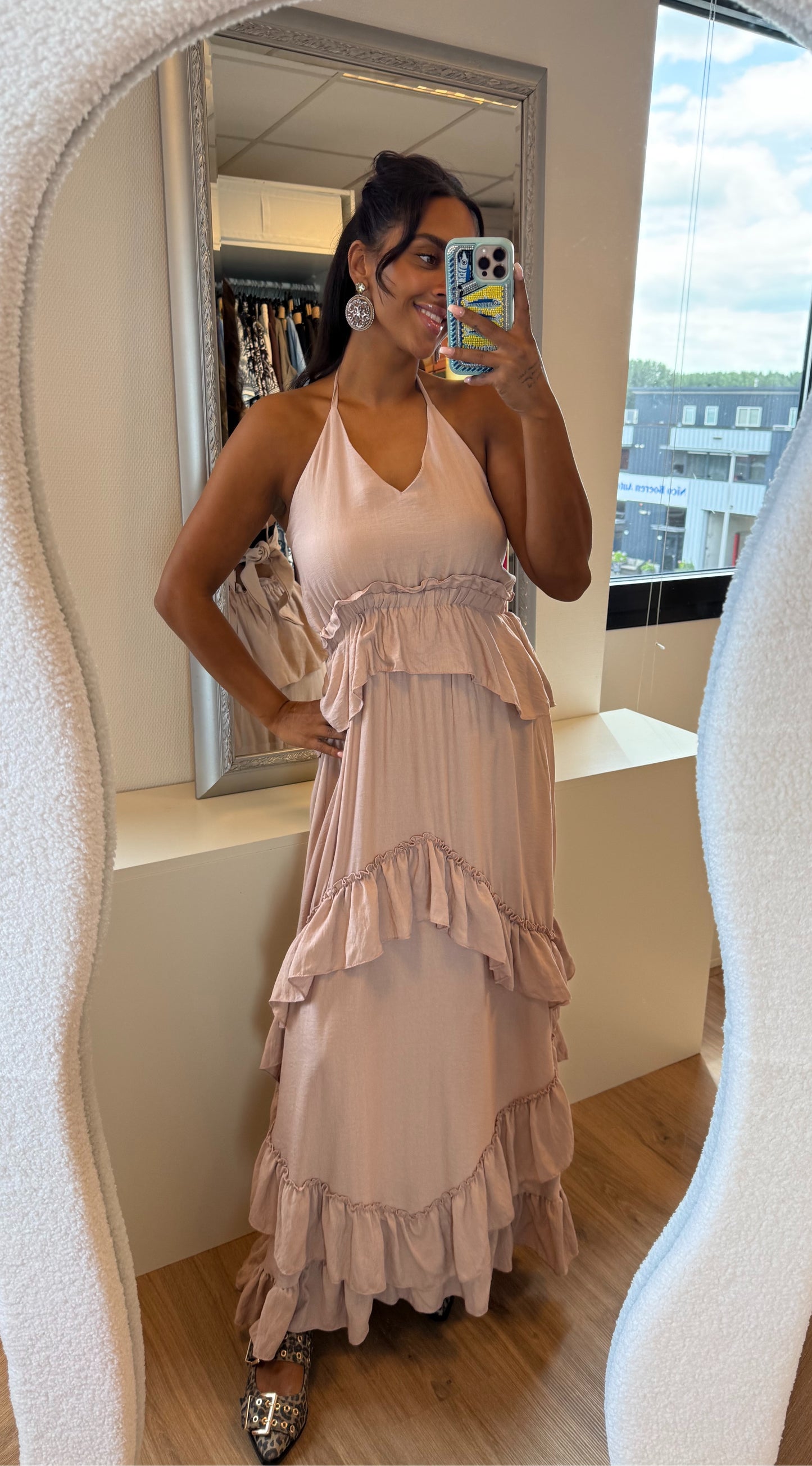 Ruffle halter jurk oudroze