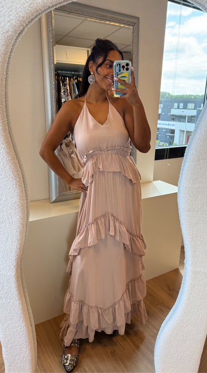 Ruffle halter jurk oudroze