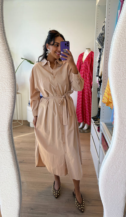 Maxi blousejurk beige
