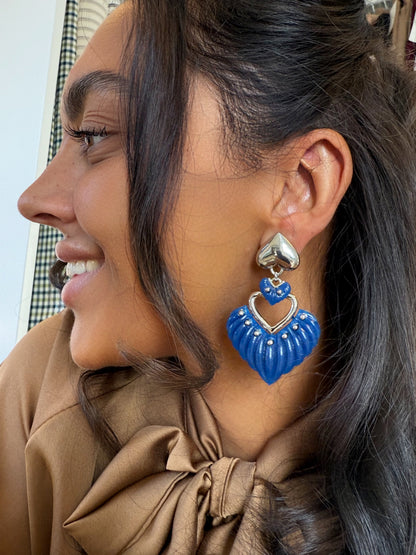 Oorbellen hart blauw & zilver
