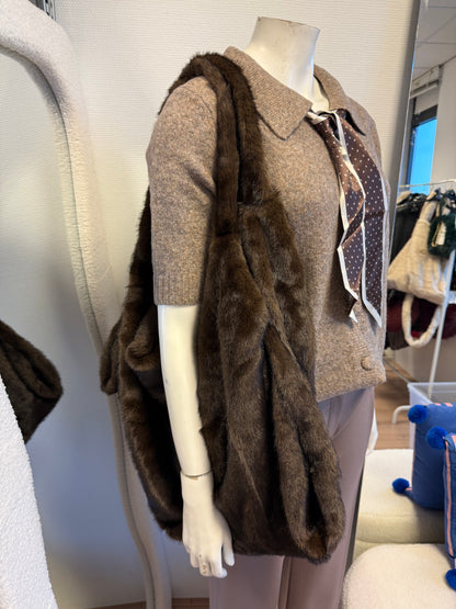 Faux fur slouchy tas XL choco bruin