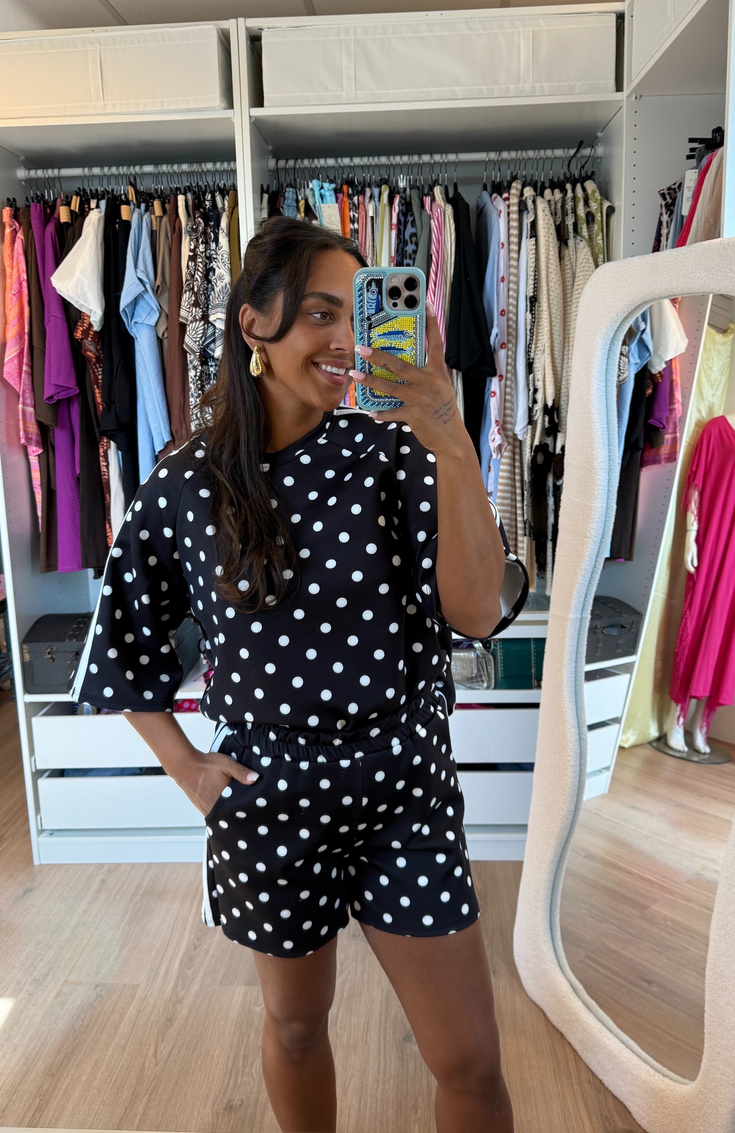 Tweedelige set met polka dot zwart