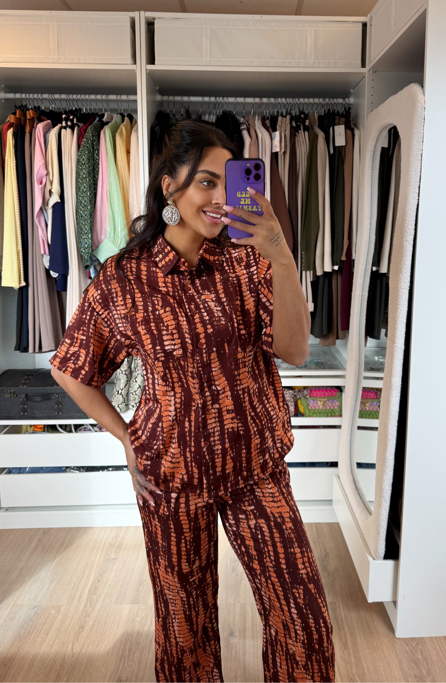 Amélie tweedelige set met print en strass