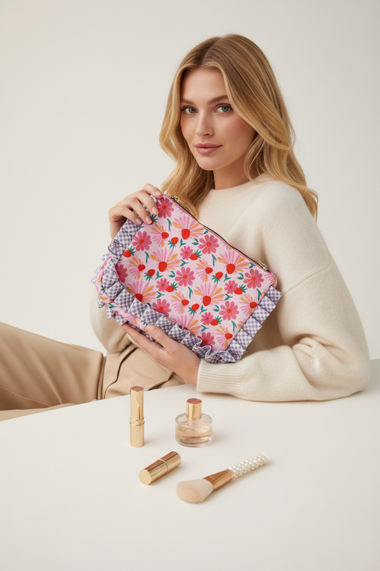 Make-up tas / portemonnee bloemenprint klein of groot