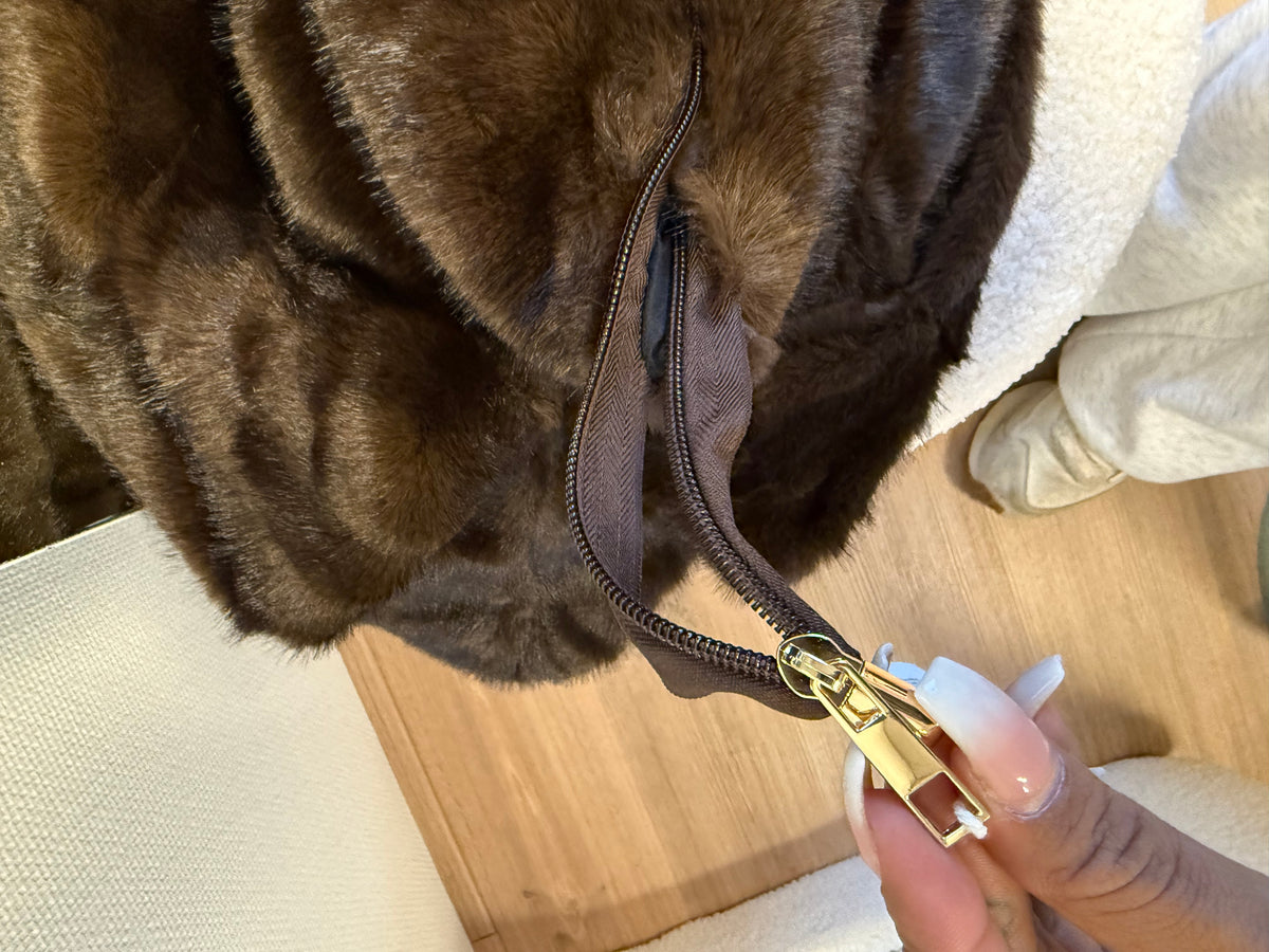 Faux fur slouchy tas XL choco bruin