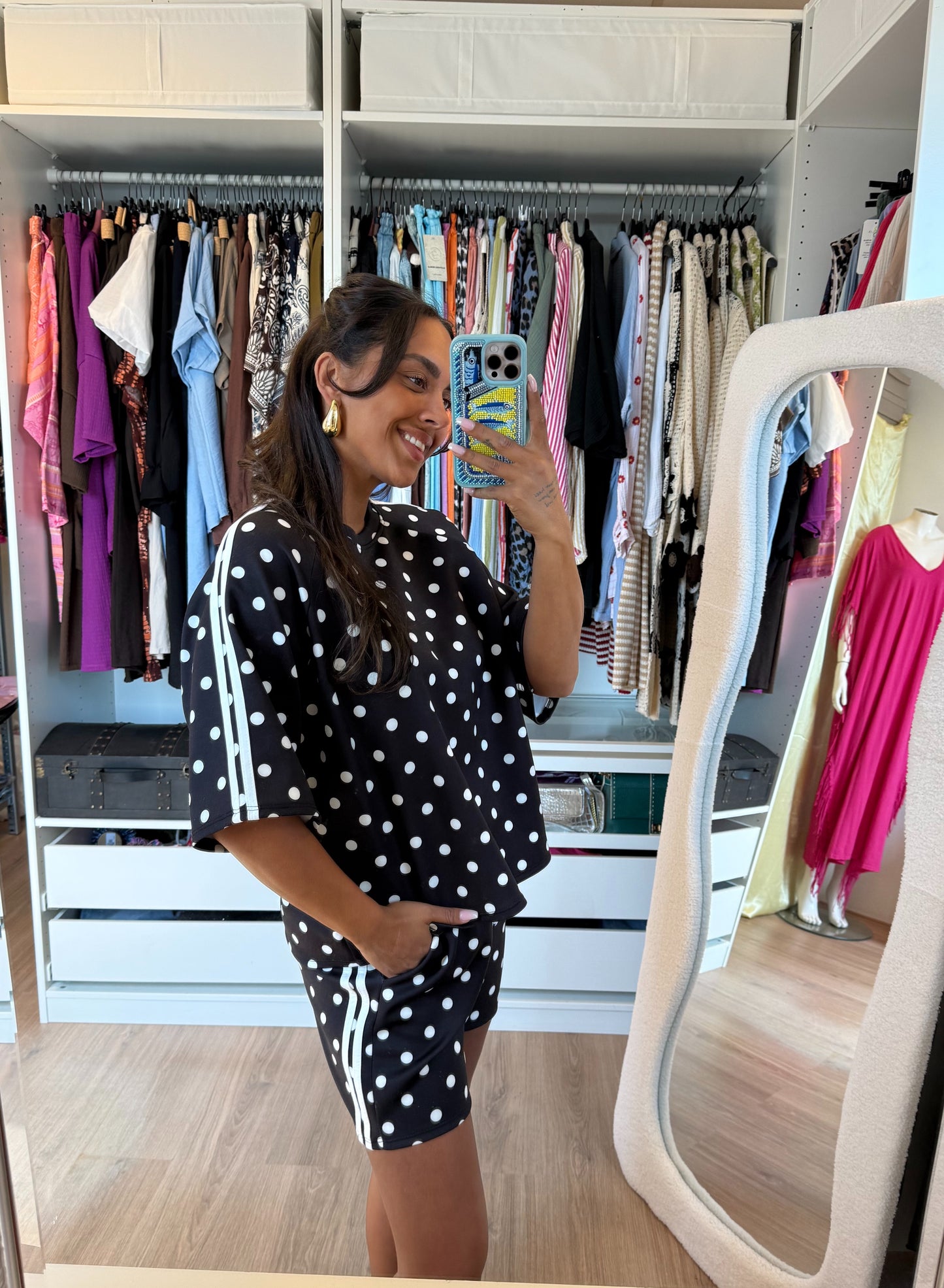 Tweedelige set met polka dot zwart