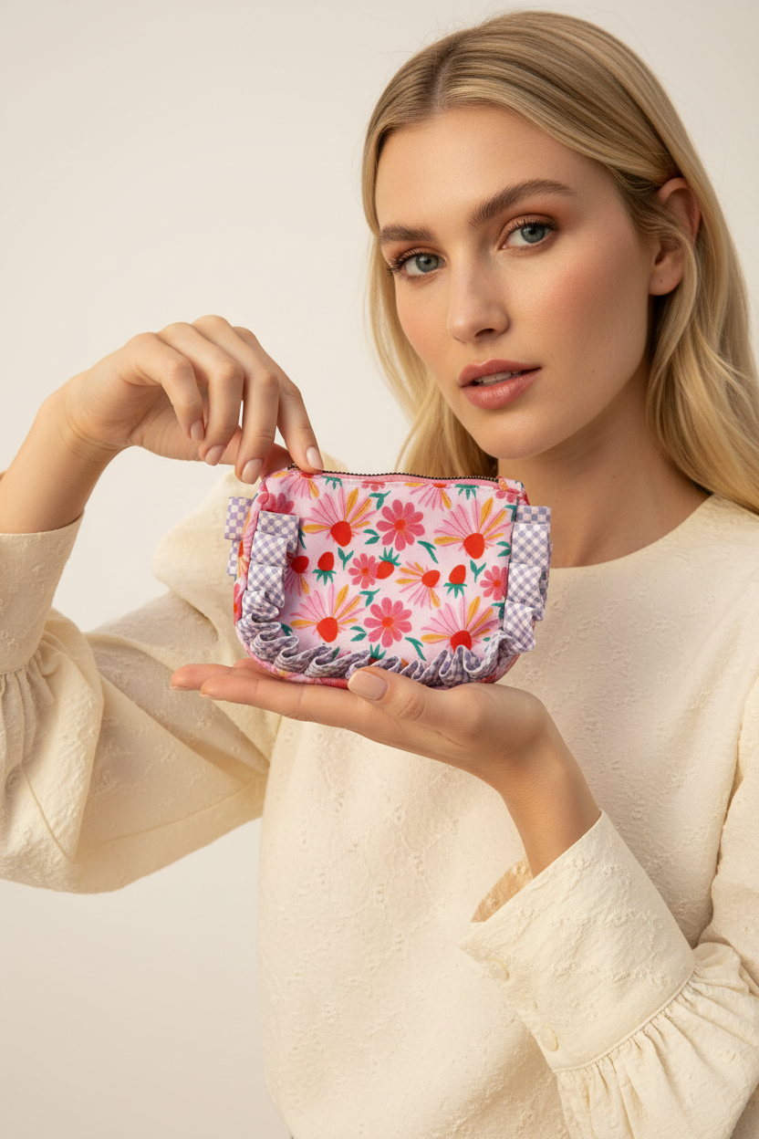 Make-up tas / portemonnee bloemenprint klein of groot