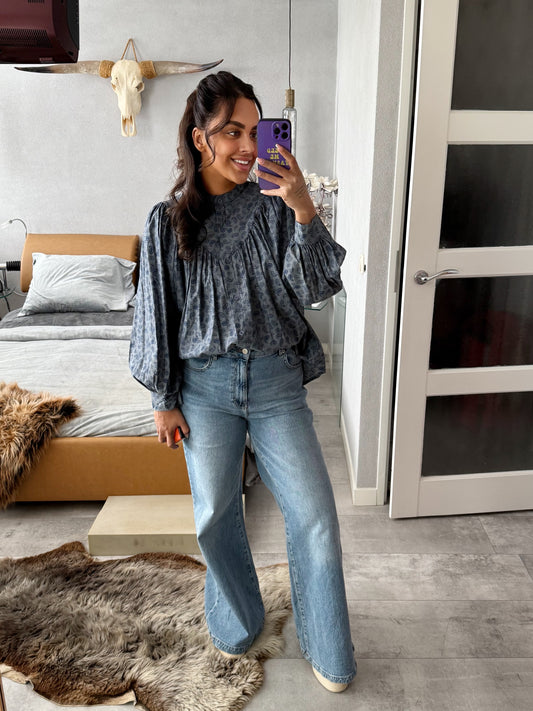 Paisley balloon blouse denim blue