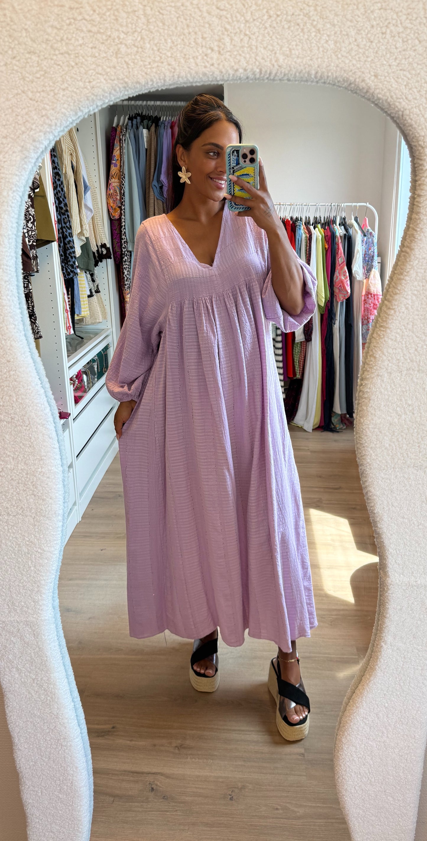 Mousseline maxi jurk lila