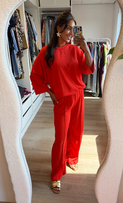 Tweedelige set met crepe print oranje