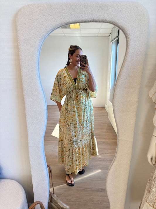 Boho maxi dress green & brown