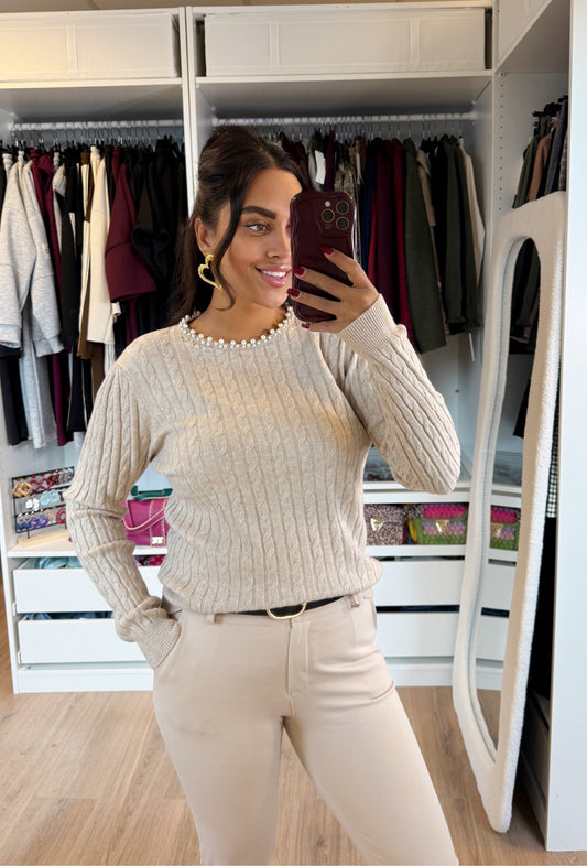Pearl braided knit taupe