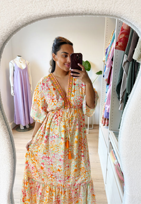 Boho maxi dress orange & pink