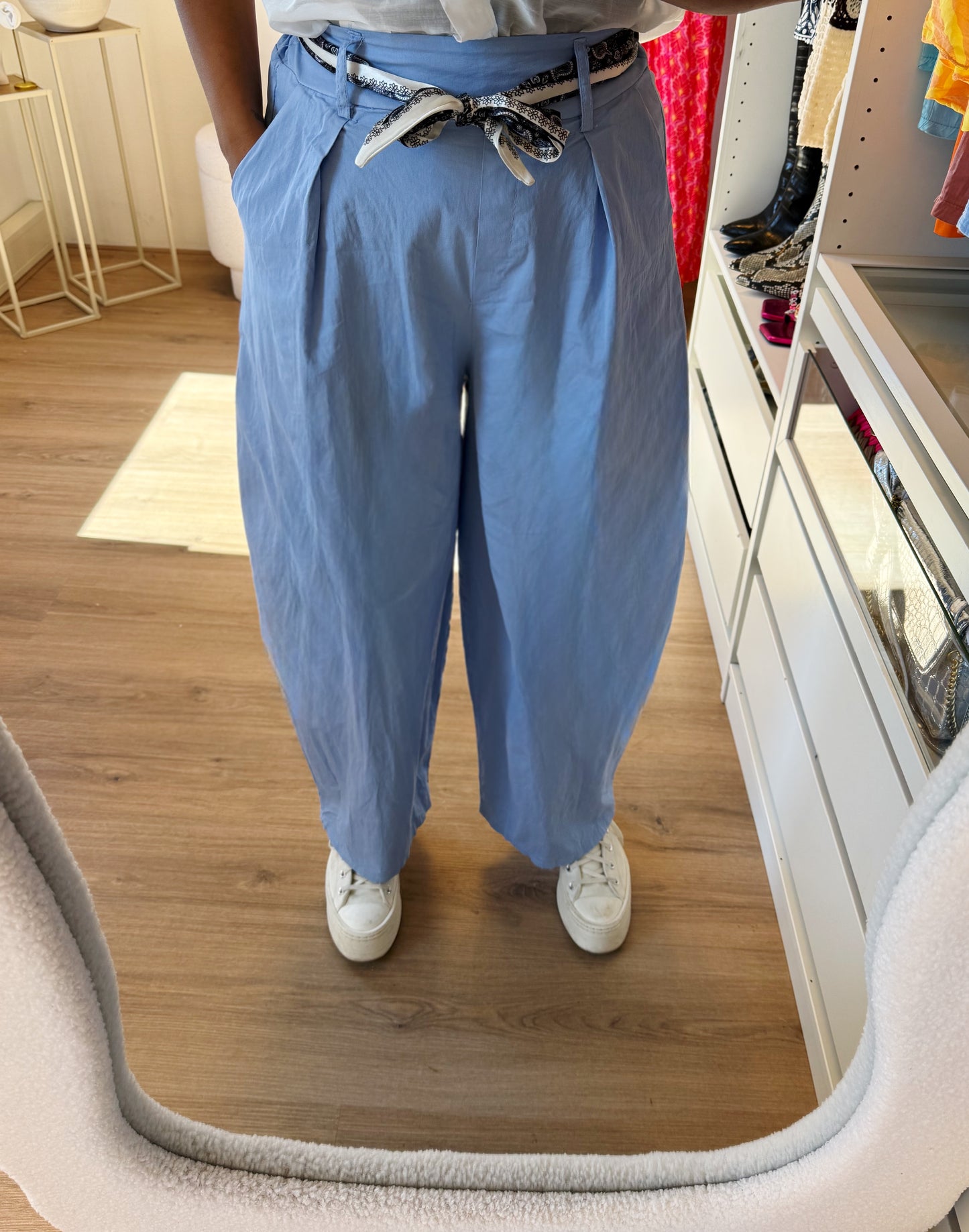 Ballonbroek met sjaal ceintuur blauw