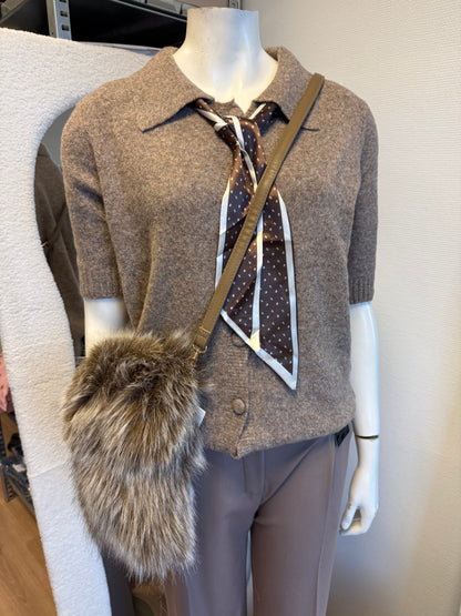 Faux fur telefoon tas bruin/wit met bruine strap