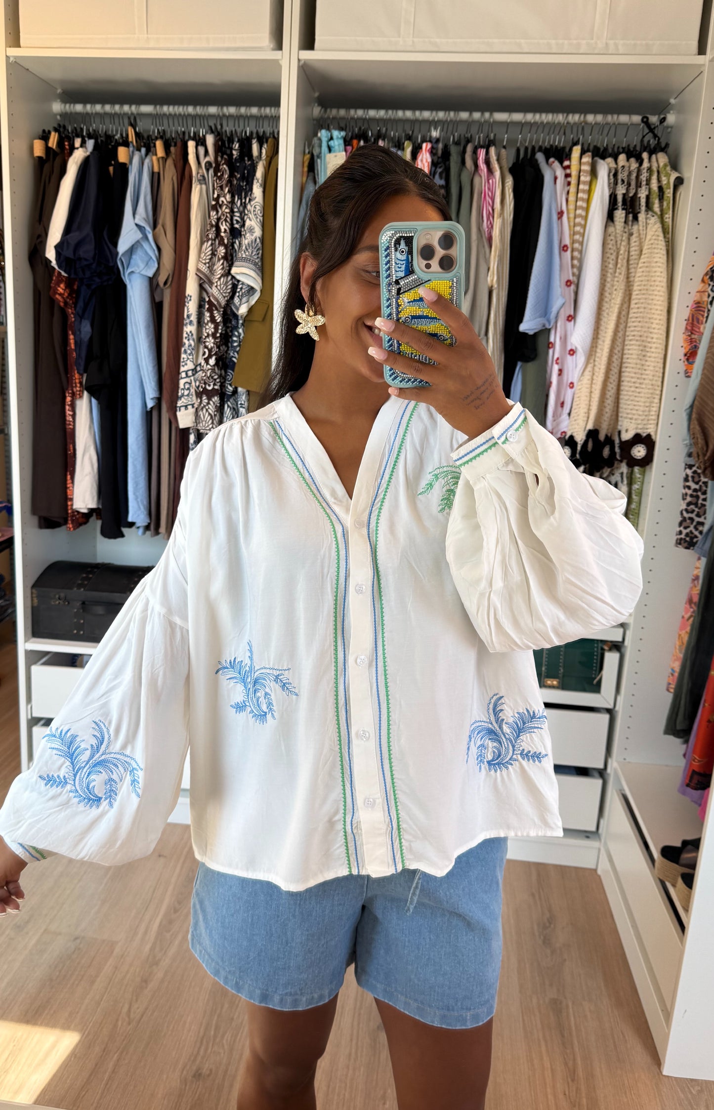 Blouse met tropische print wit