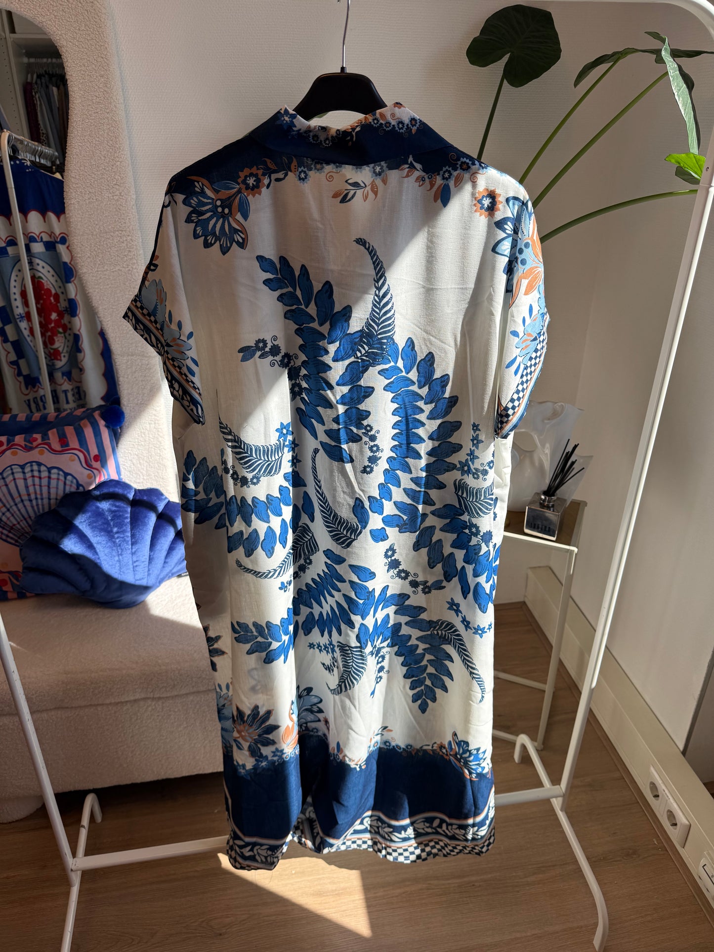 Midi linnen jurk dolce vita print blauw & wit