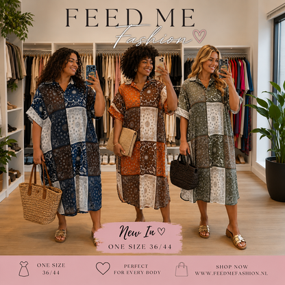 Midi jurk met paisley print donkerblauw
