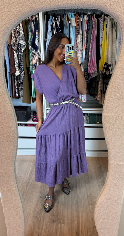 Viscose midi jurk paars