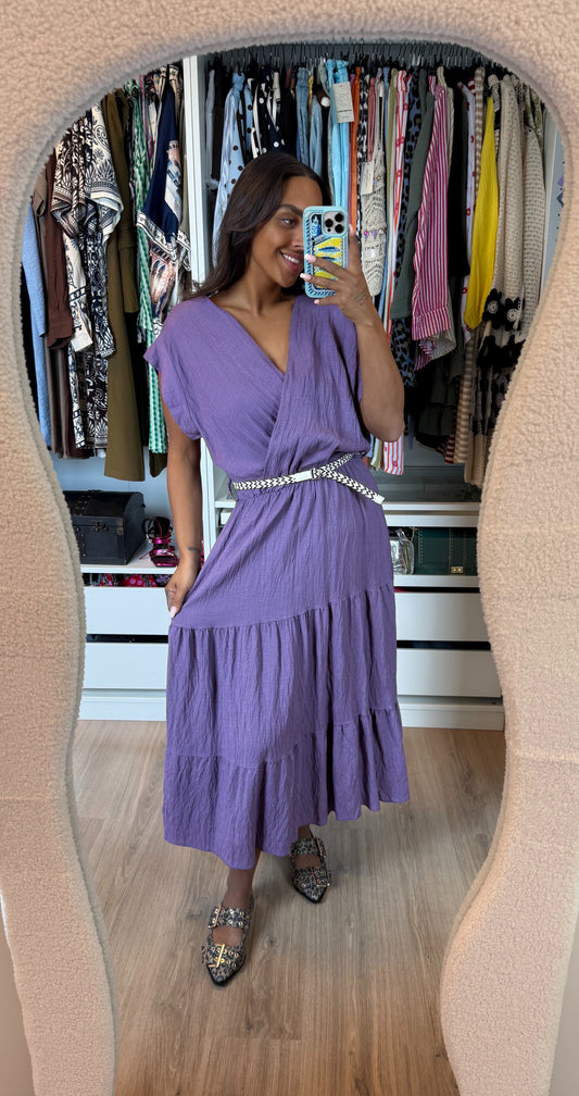 Viscose midi jurk paars