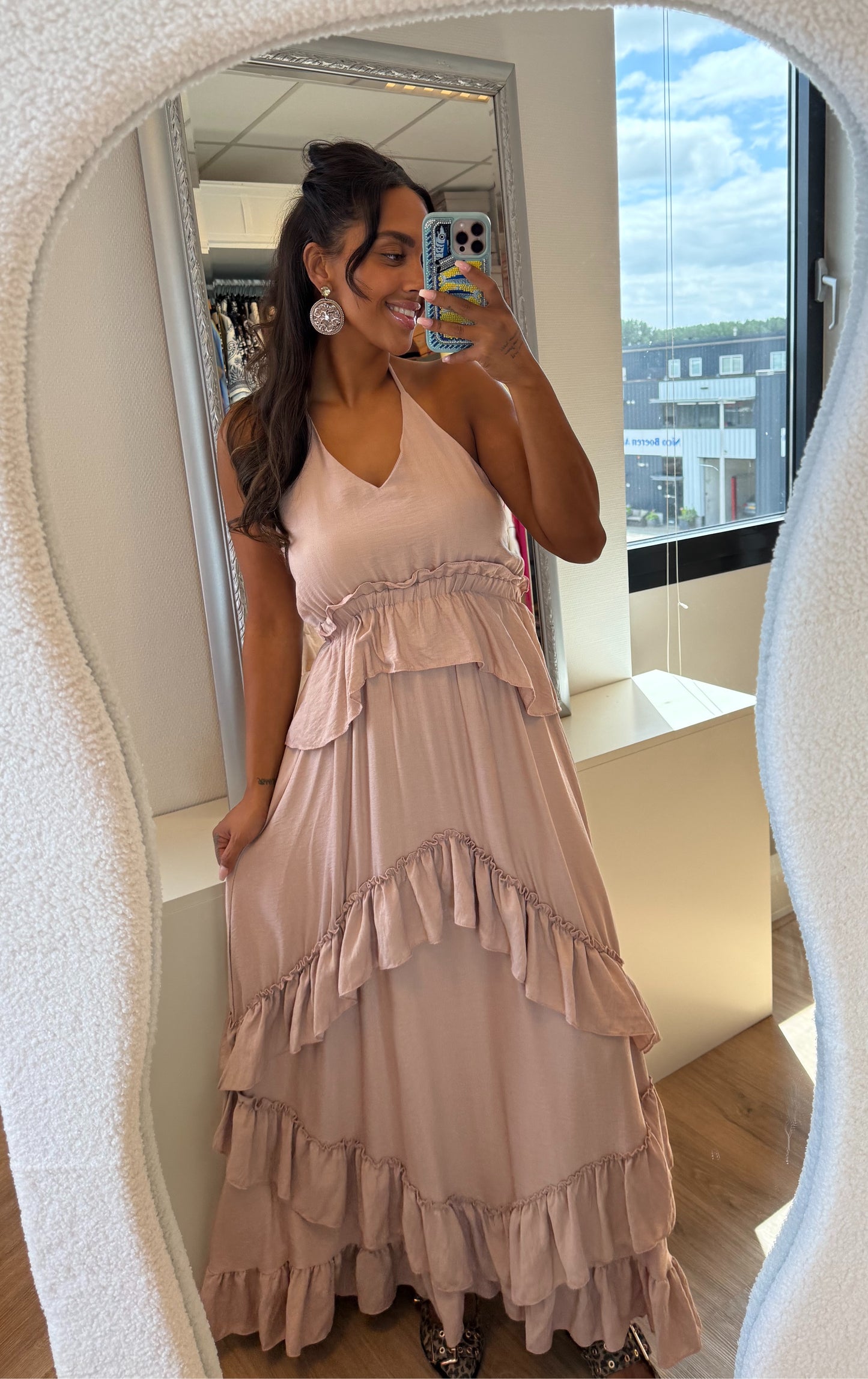 Ruffle halter jurk oudroze