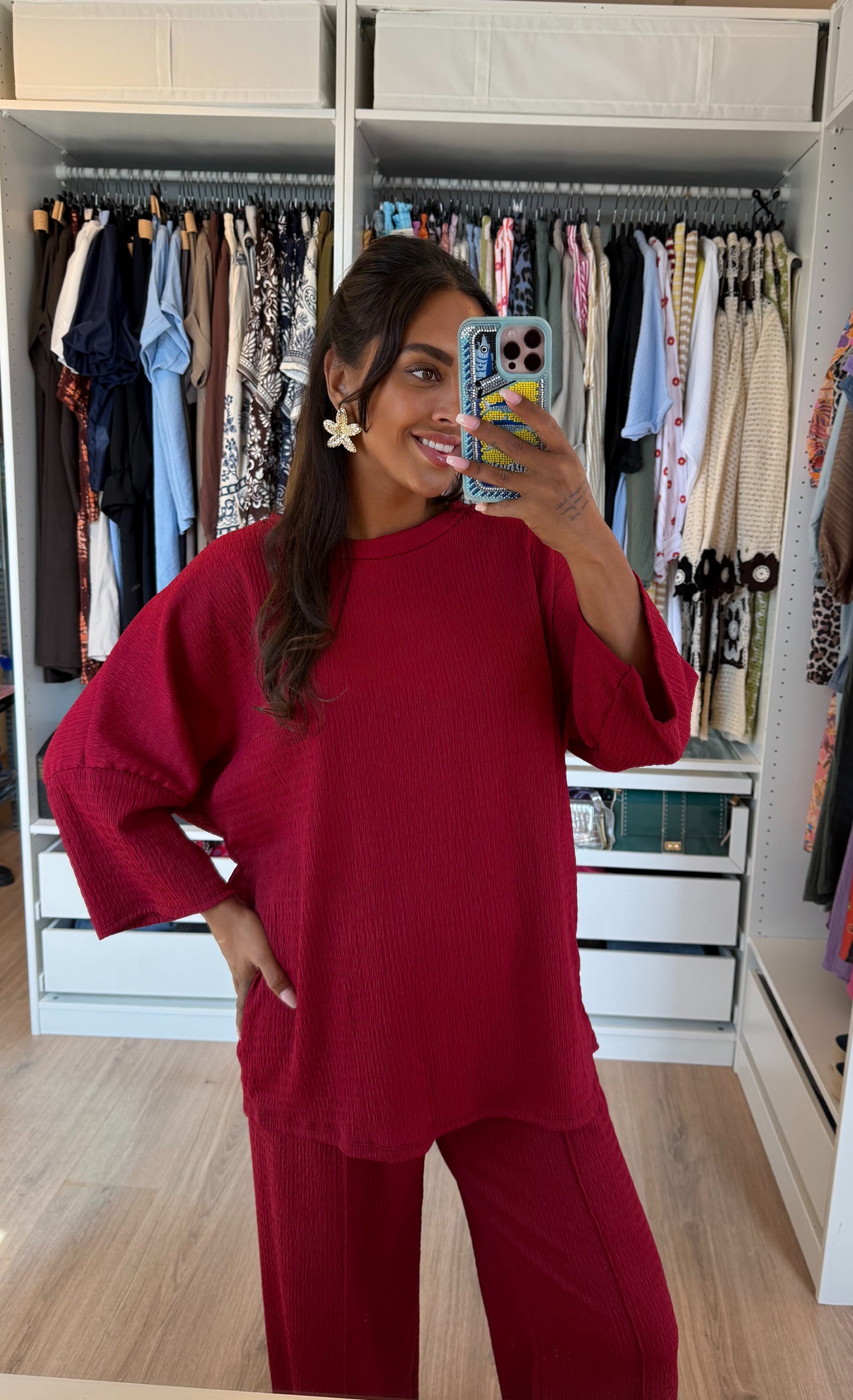 Tweedelige set met crepe print rood