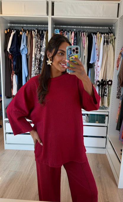 Tweedelige set met crepe print rood