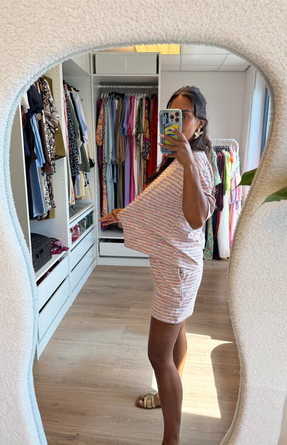 Tweedelige set shirt & short met streepprint roze
