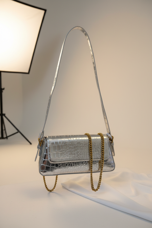Macy metallic schoudertas zilver