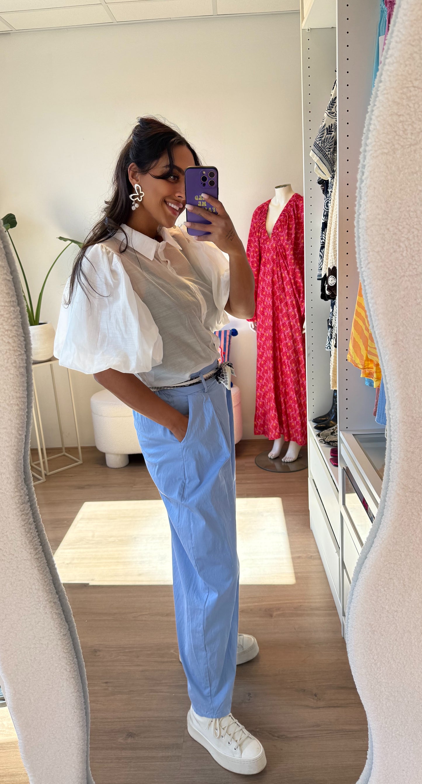 Ballonbroek met sjaal ceintuur blauw