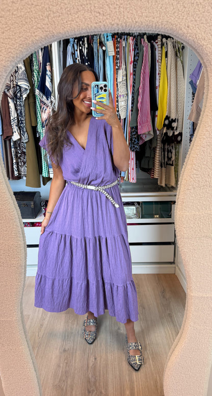 Viscose midi jurk paars